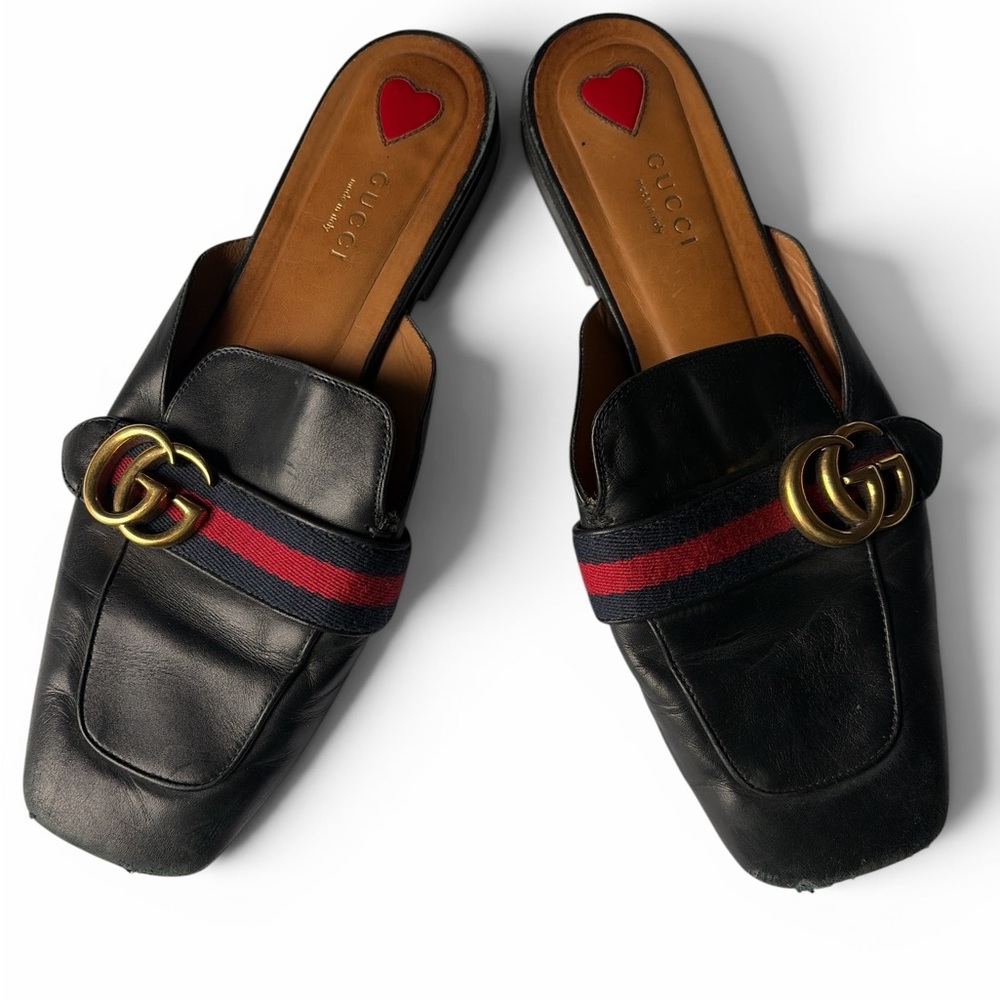 Gucci Black Leather Loafers with Red & Green Web Stripe - Picture 2 of 5